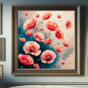 Red Poppy Watercolor Print: Botanical Floral Boho Wall Art (Digital Download)