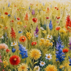Wildflower Wall Art Print, Watercolor Meadow Digital Download, Vibrant Boho Decor, Instant Download Printable Landscape