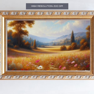 Wildflower Wall Art | Printable Wildflowers Field |  Vintage Landscapes Arts | Vintage Oil Painting | Golden Meadow Printable
