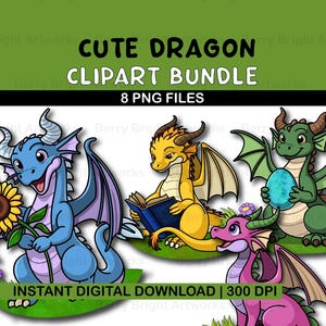 Schattige fantasiedraak clip art bundel, mythisch wezen clipart png, cartoon sublimatie crafting, kind kunst aan de muur kinderen, themafeest afdrukbare