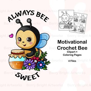 Gehaakte bij kleurrijke bloem honingpot clipart sublimatie png Schattig insect cartoon afbeelding DIY motiverend ontwerp scherm gratis leuke kleuring