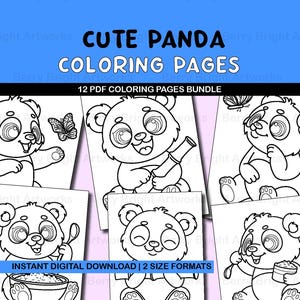 Pacchetto di pagine da colorare in PDF con simpatici panda, fogli d'arte per la classe, lavoretti per la scuola domestica, colorazione consapevole per bambini, attività per i giorni di pioggia, stampabile fai da te
