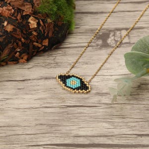 Turkish Evil Eye Necklace - Oval Nazar Boncuk Pendant - Handmade Miyuki Delica Protection Jewelry - Spiritual Talisman Gift