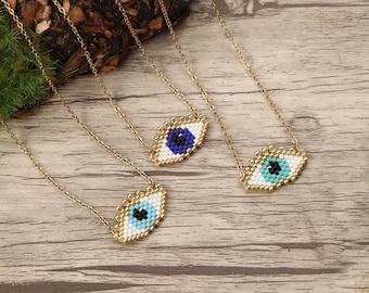 Vierzackiger Stern Evil Eye Anhänger Halskette - Handgemachter Seed Bead Talisman - Miyuki Delica Schutz Schmuck