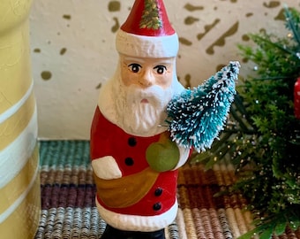 Folk Art Chalkware Mini Belsnickle Santa from Chocolate Mold Santa Red Coat   READY TO SHIP