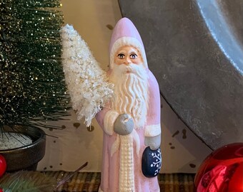 Folk Art Chalkware Belsnickle Santa from Chocolate Mold Light Lavender Coat    READY TO SHIP
