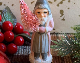 Folk Art Chalkware Mini Belsnickle Bishop Santa from Chocolate Mold Pink Coat    READY TO SHIP