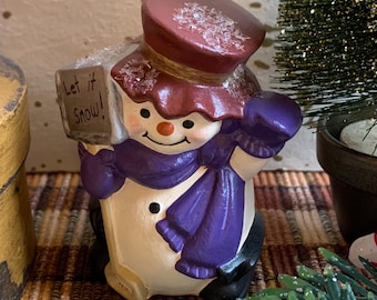 Folk Art Chalkware Snowman from Chocolate Red Hat     READY TO SHIP