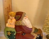 Folk Art Chalkware Santa from Chocolate Mold Sled Angel READY TO SHIP