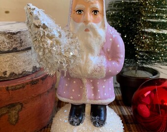 Chalkware Santa on Snowball Lavender Coat from Chocolate Mold