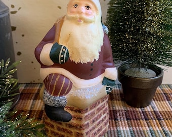 Folk Art Chalkware Belsnickle Santa from Chocolate Mold Red Coat Chimney