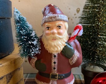 Chalkware Traditional Nast Santa with Candy Cane from Chocolate Mold   READY TO SHIP