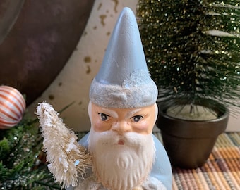 Folk Art Chalkware Small Belsnickle Santa from Chocolate Mold Baby Blue Coat   READY TO SHIP