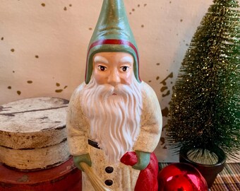 Folk Art Chalkware Large Belsnickle Santa from Chocolate Mold Off White Coat   READY TO SHIP