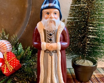 Folk Art Chalkware Belsnickle Bishop Santa from Chocolate Mold Cranberry Coat  READY TO SHIP