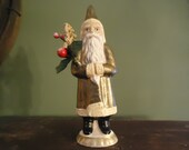 Folk Art Chalkware Belsnickle Santa from Chocolate Mold Gold Coat CUSTOM ORDER