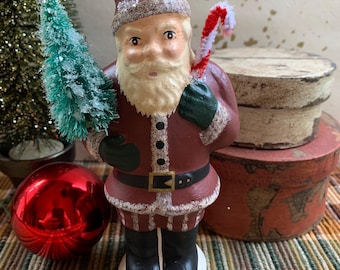 Chalkware Traditional Nast Santa with Candy Cane from Chocolate Mold