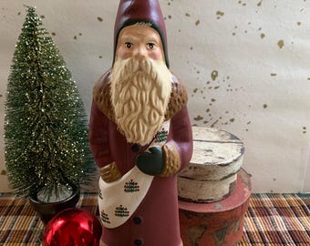 Large Chalkware Belsnickle Santa from Chocolate Mold Barn Red Coat
