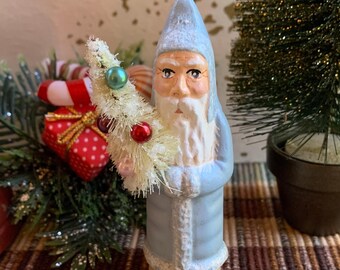 Folk Art Chalkware Belsnickle Santa from Chocolate Mold Baby Blue Coat   READY TO SHIP