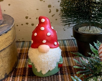 Folk Art Chalkware Mini Gnome from Chocolate Mold