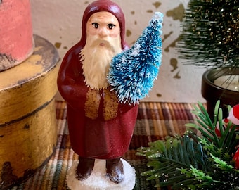 Folk Art Chalkware Belsnickle Santa from Chocolate Mold Red Coat    READY TO SHIP