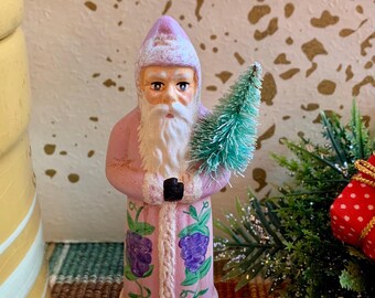 Folk Art Chalkware Belsnickle Santa from Chocolate Mold Lavender Coat   READY TO SHIP