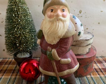 Folk Art Chalkware Large Belsnickle Hiking Santa from Chocolate Mold