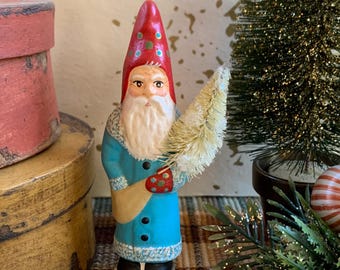 Small Chalkware Santa in Turquoise Robe from Chocolate Mold  READY TO SHIP