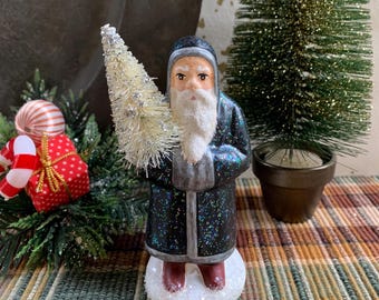 Folk Art Chalkware Belsnickle Santa from Chocolate Mold Black Coat  READY TO SHIP