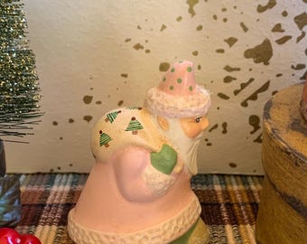 Folk Art Chalkware Walking Belsnickle Santa from Chocolate Mold Pink Coat    READY TO SHIP