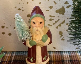 Folk Art Chalkware Mini Belsnickle Santa from Chocolate Mold Red Coat    READY TO SHIP