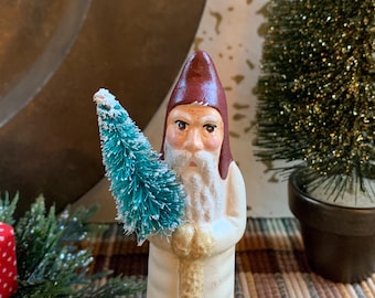 Folk Art Chalkware Belsnickle Santa from Chocolate Mold White Coat     READY TO SHIP
