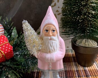 Folk Art Chalkware Belsnickle Santa from Chocolate Mold Pink Coat    READY TO SHIP