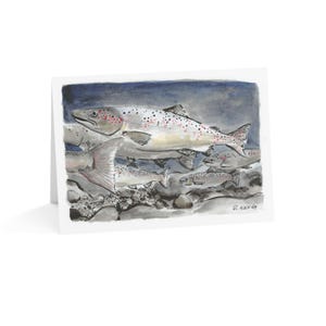 Tarjetas de felicitación de salmón del Atlántico / Acuarela original de Rebecca Wang / Arte de peces, Bellas artes, Naturaleza, Aficionados a los peces, Arte científico, Arte de la naturaleza