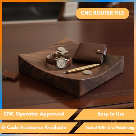 Cnc Router Valet Tray STL File | 3D Wood Catchall Dish Digital Template | Router Carving Project Plan