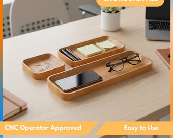 Cnc Router File For Valet Tray | Desk Organizer 3D Wood Contour Catchall Dish Digital Template | Dxf, Svg, Stl