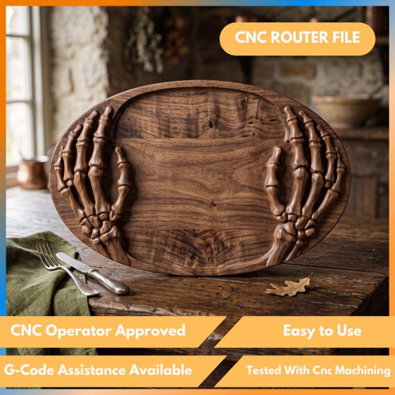 Skeleton Hands Halloween Tray CNC Router STL File Spooky Charcuterie Board 3D Wood Carving Pattern Digital Download