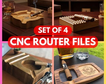 Ashtray & Cigar Tray CNC Router Pack – Set of 4 Premium Ashtray STL Designs, Digital Files For Cnc Router, Dxf, Stl, Svg