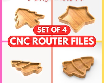 Set of 4 Christmas Serving Tray CNC Router Pack – Xmas Wooden Serving Board STL Designs, Noel Files For Cnc Router, Dxf, Stl, Svg,
