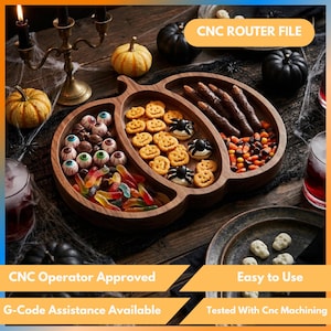 Pumpkin Serving Tray CNC Files Halloween Candy Bowl Vector Laser Cut Wood Carving Plan Dxf, Svg, Ai, Eps, Dwg, Stl Download