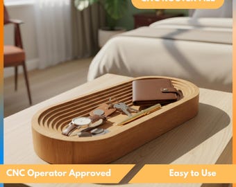 Cnc Router File For Valet Tray | 3D Wood Contour Catchall Dish Digital Template | Dxf, Svg, Stl