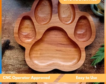 Dog Paw Serving Tray, Serving Plate For Kitchen, Nut Tray Cnc Router Files For Wood, Files For Cnc Router, Dxf, Stl, Svg, Cnc Engraver