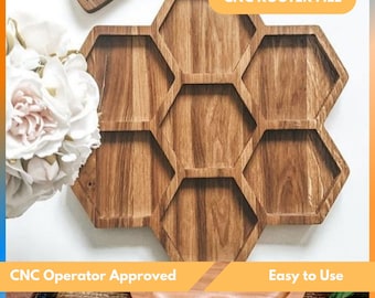 Honeycomb Serving Tray, Serving Plate For Kitchen, Nut Tray Cnc Router Files For Wood, Files For Cnc Router, Dxf, Stl, Svg, Cnc File