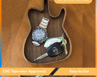 Cnc Router File For Guitar Valet Tray | 3D Wood Contour Catchall Dish Digital Template | Dxf, Svg, Stl