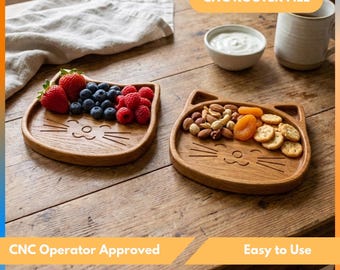 Cat Serving Tray, Serving Plate For Kitchen, Nut Tray Cnc Router Files For Wood, Files For Cnc Router, Dxf, Stl, Svg, Cnc Engraver