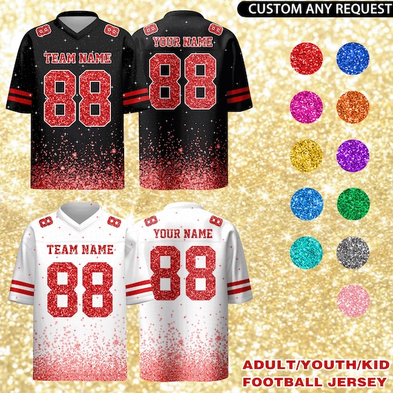 Custom Bling Football Jersey Personalized Name Number Logo Sequins Cheerleading Jerseys Mom Gift Font Stitched Sequins Printed Glitter