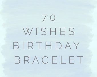 Special 70th Birthday charm bracelet with special message featuring sterling silver links on adjustable cord bracelet.