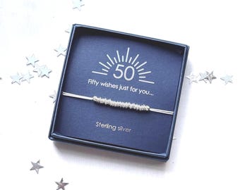 50th Birthday jewellery charm bracelet gift boxed handmade sterling silver and cord friendship gift for her woman Daughter Mum Sister Aunt