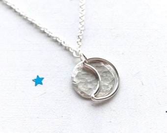 Handmade Moon phases pendant necklace sterling silver on 16" chain