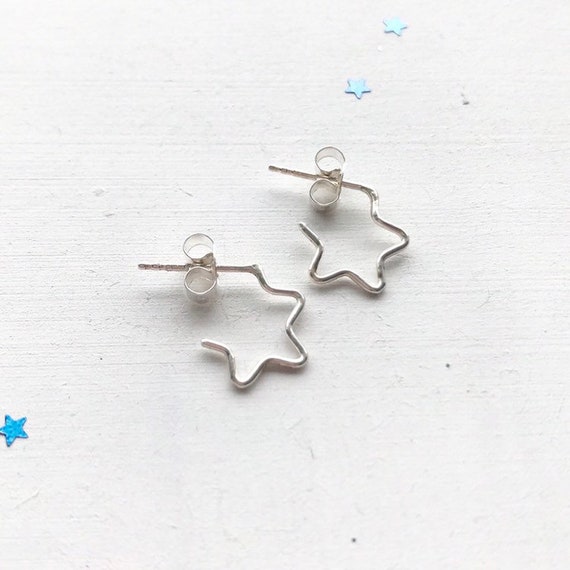 Star ear hugger earrings sterling silver